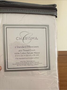 Charisma White Pillowcases 2-Pack in Transparent Zip Pouch